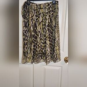 Bob Mackie Studio 14 Green Brown 100% SILK Lined Animal Print Women's Skirt
